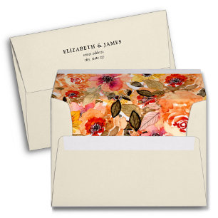 Watercolor Autumn Floral Collage Lined Ivory Envelope