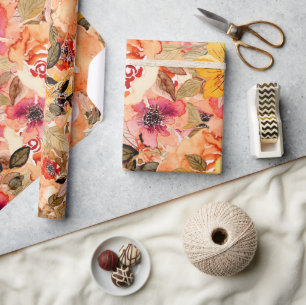 Watercolor Autumn Floral Collage Wrapping Paper