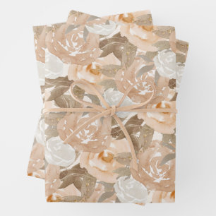 Watercolor Autumn Floral Collage Wrapping Paper Sheet