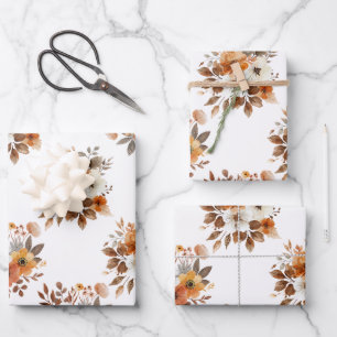 Watercolor Autumn Floral Gift Wrapping Paper
