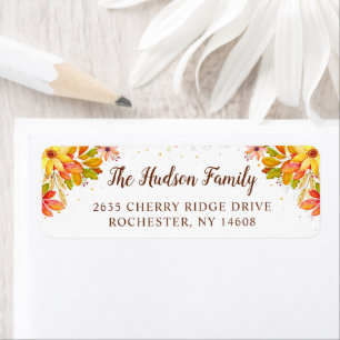 Watercolor Autumn Floral Leaves Return Address