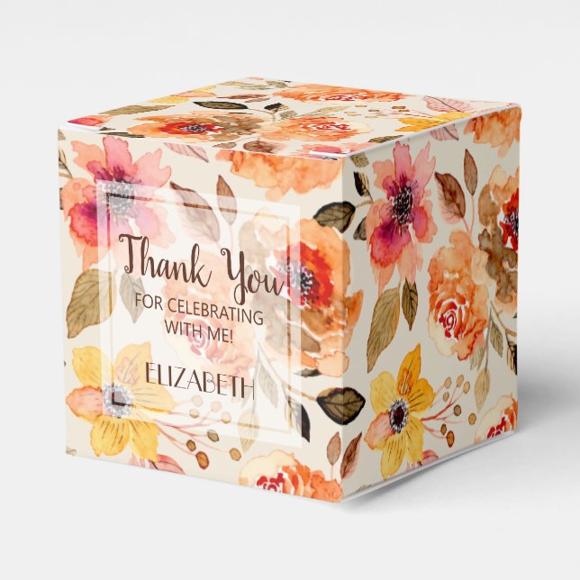 Watercolor Autumn Floral Party Favour Box (Front Side)