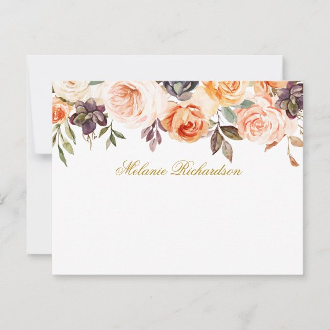 Watercolor Autumn Floral Personalised Gold Card (Front)