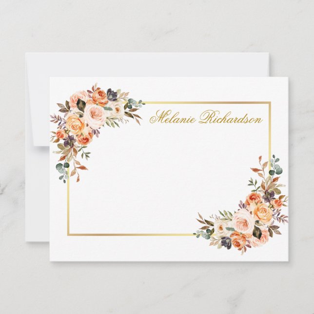 Watercolor Autumn Floral Personalised Gold Frame Card (Front)