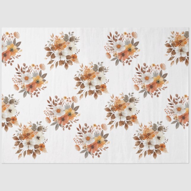 Watercolor Autumn Floral Tissue Paper (Front)