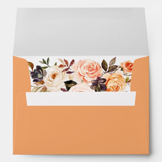 Watercolor Autumn Floral Wedding Peach Envelope (Back (Bottom))