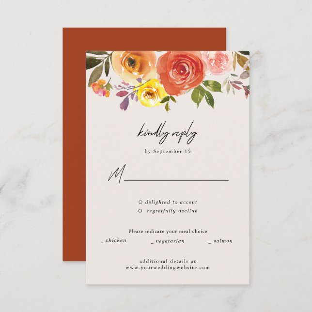 Watercolor Autumn Floral Wedding Response Card (Front/Back)