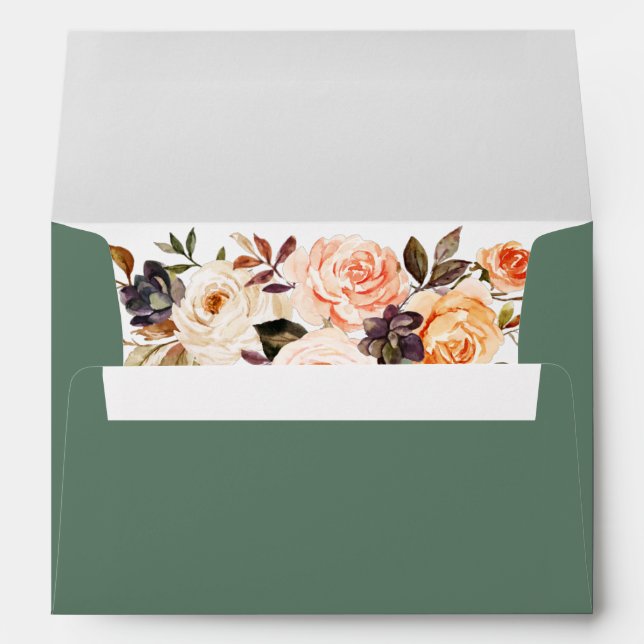Watercolor Autumn Floral Wedding Sage Green Envelope (Back (Bottom))