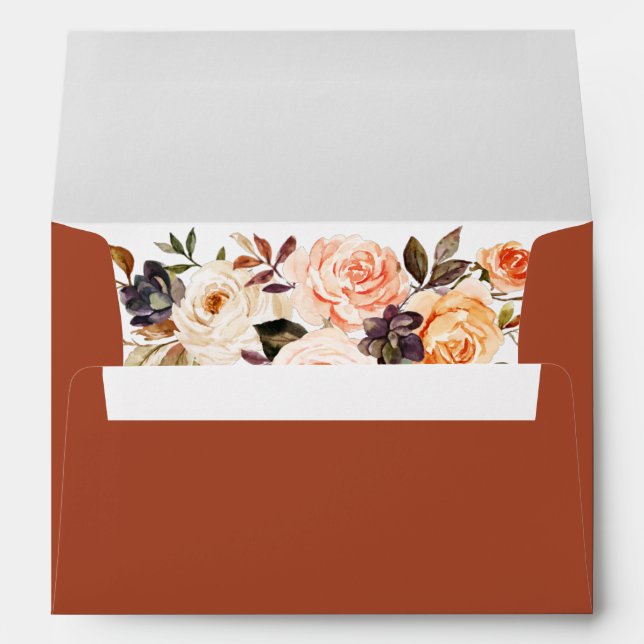 Watercolor Autumn Floral Wedding Terracotta Envelope (Back (Bottom))