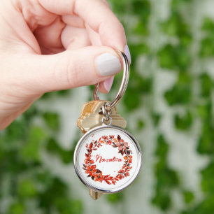 Watercolor Autumn Florals Custom Name  Key Ring