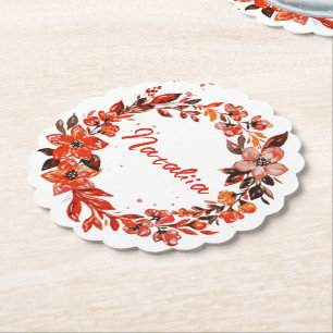 Watercolor Autumn Florals Custom Name  Paper Coaster