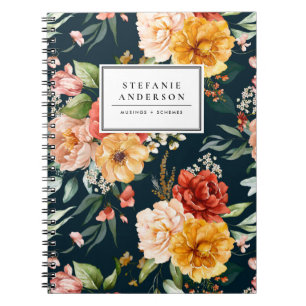 Watercolor Autumn Flowers and Greenery Pattern Notebook
