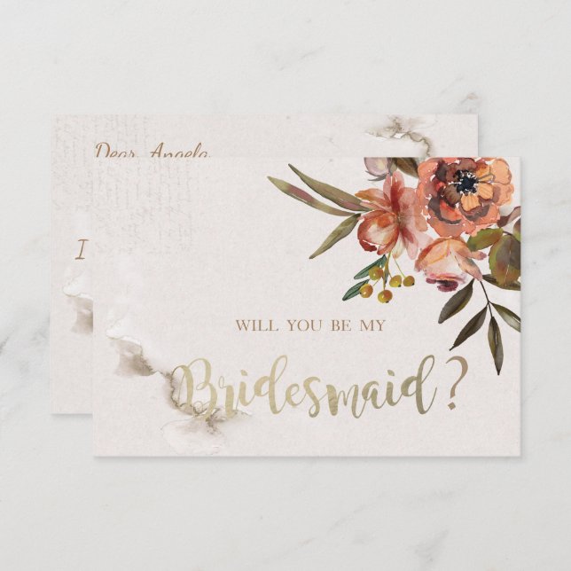 Watercolor Autumn Flowers Bridesmaid Card (Front/Back)