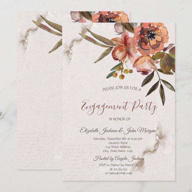Watercolor Autumn Flowers Invitation (Front/Back)