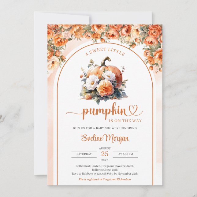 Watercolor autumn flowers pumpkin fall girl invitation (Front)