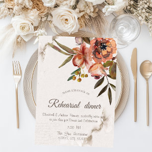 Watercolor Autumn Flowers Rehearsal Dinner   Invitation