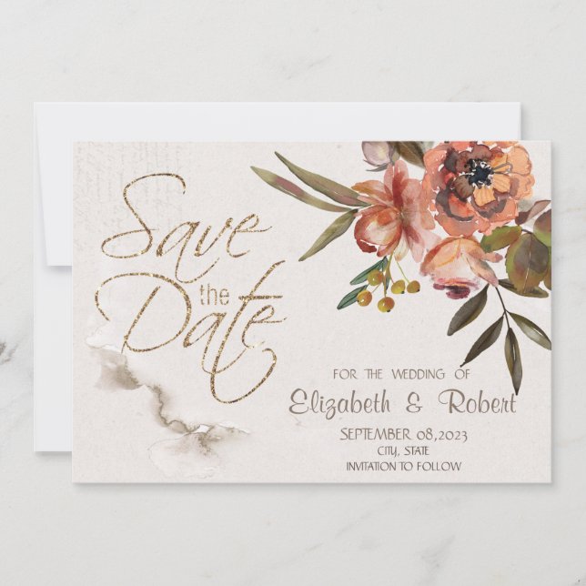 Watercolor Autumn Flowers Save The Date (Front)