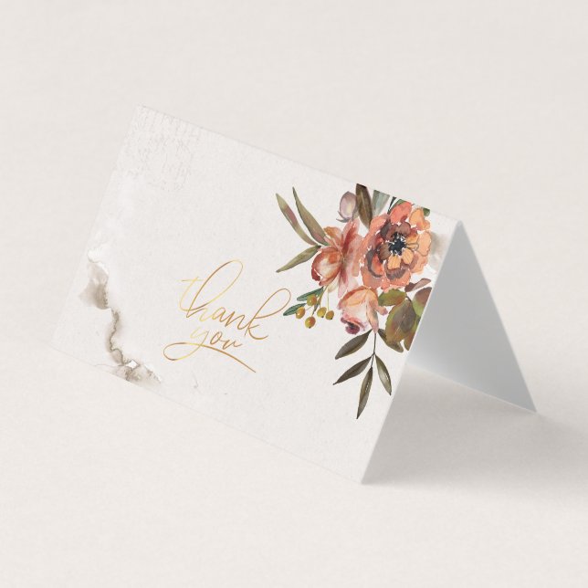 Watercolor Autumn Flowers Thank You Card (Front)
