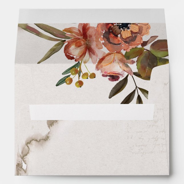 Watercolor Autumn Flowers Wedding  Envelope (Back (Bottom))