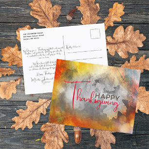 Watercolor Autumn Foliage Family Thanksgiving Postcard