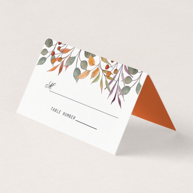 Watercolor Autumn Foliage  wedding place card (Front)
