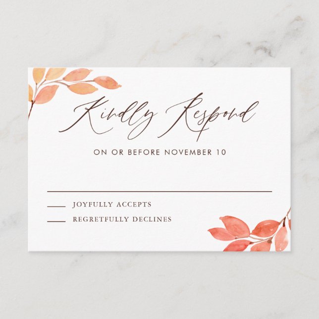 Watercolor Autumn Foliage Wedding RSVP Enclosure Card (Front)