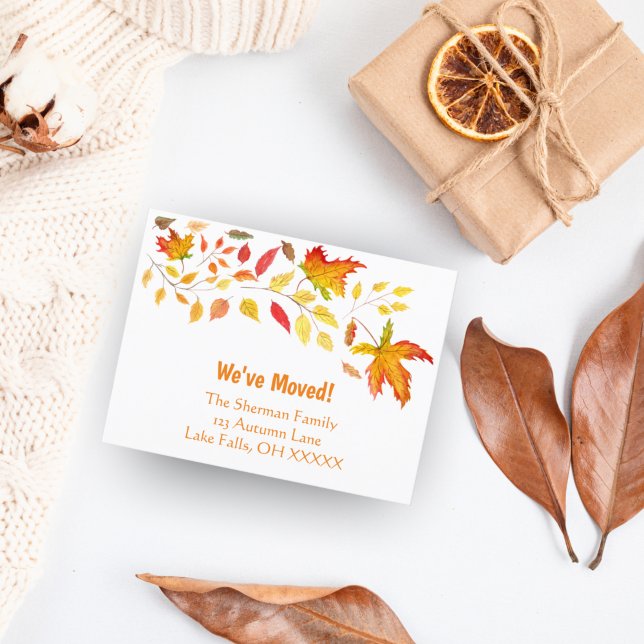 Watercolor Autumn Foliage We've Moved Announcement Postcard (Creator Uploaded)