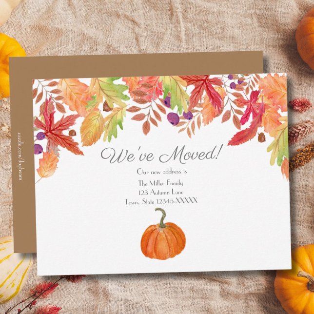 Watercolor Autumn Foliage With Pumpkin New Address Announcement (Creator Uploaded)