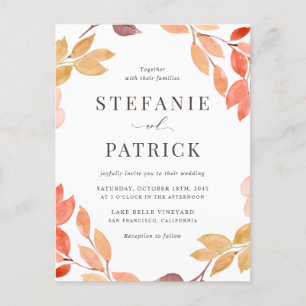 Watercolor Autumn Foliage Wreath Wedding Invitation Postcard