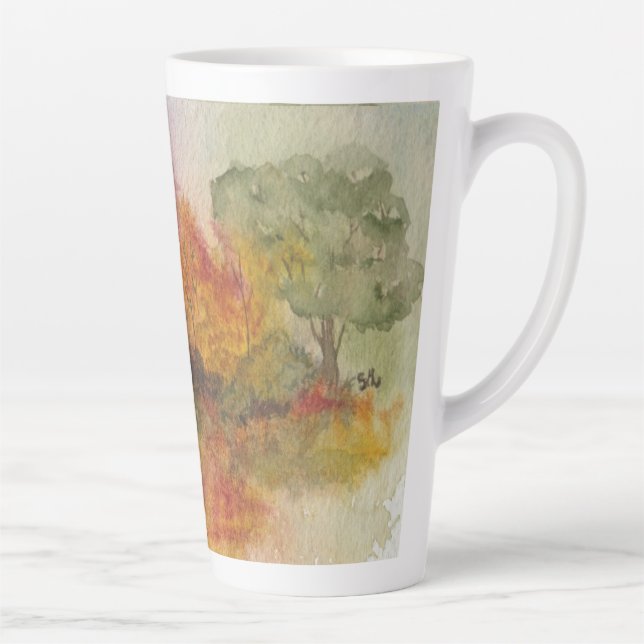 Watercolor Autumn Forest Scene Latte Mug (Right)