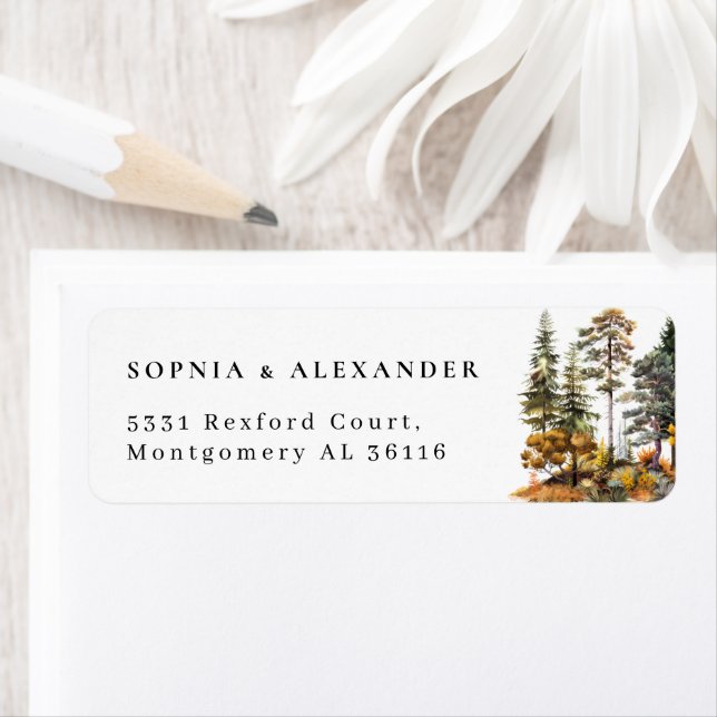 Watercolor Autumn Forest Wedding Address  (Insitu)