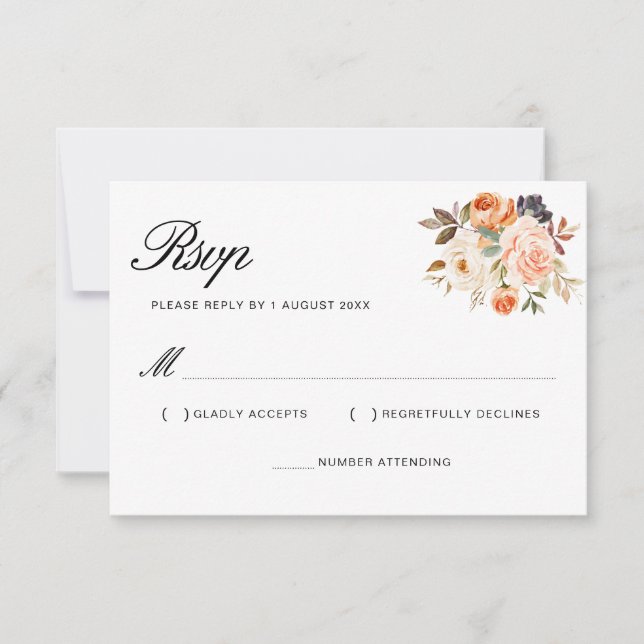 watercolor autumn gold blush floral  RSVP card (Front)