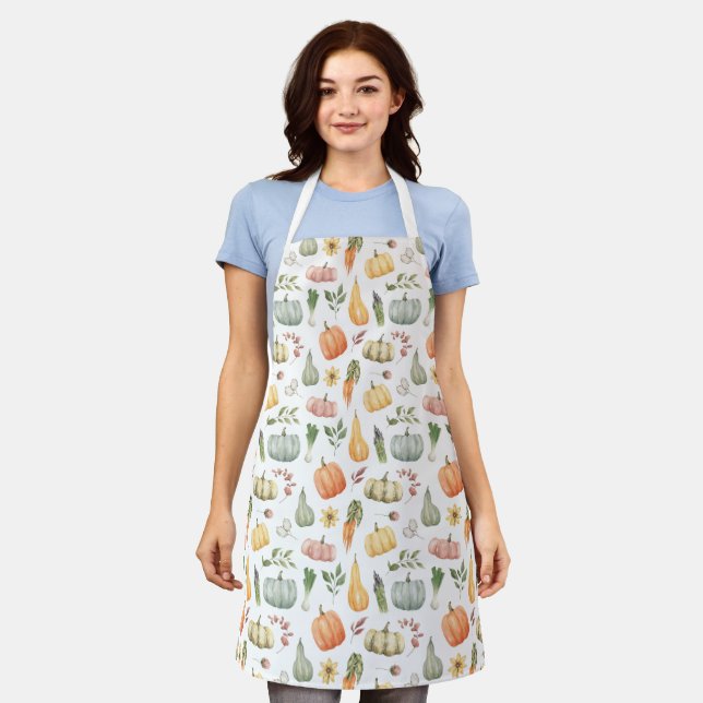 Watercolor Autumn Harvest Pattern Apron (Worn)
