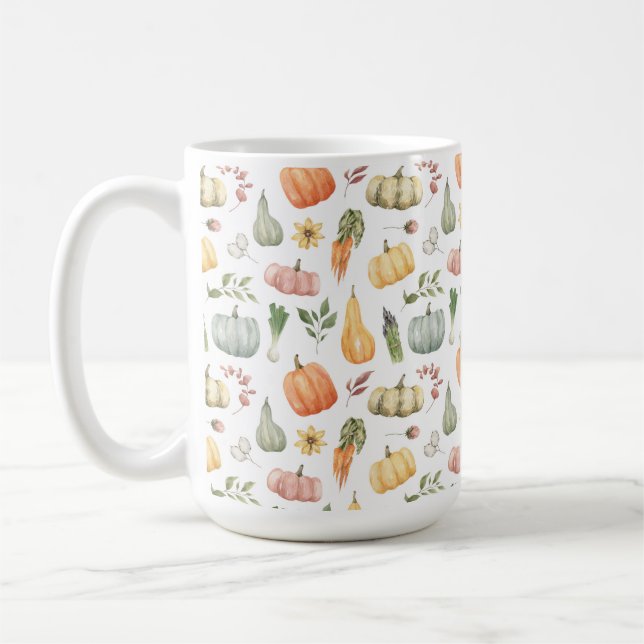 Watercolor Autumn Harvest Pattern Coffee Mug (Left)