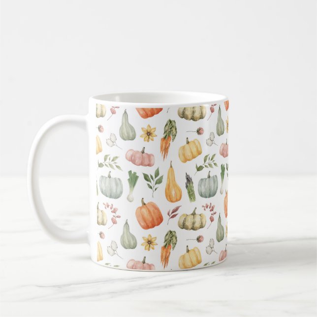 Watercolor Autumn Harvest Pattern Coffee Mug (Left)