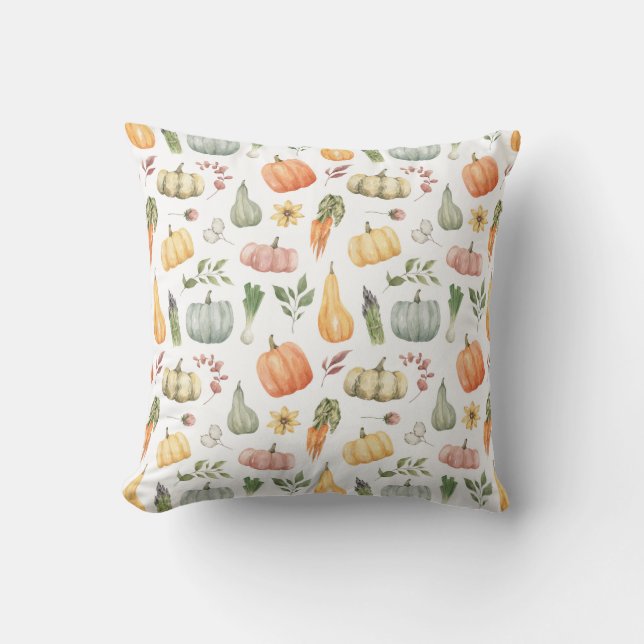 Watercolor Autumn Harvest Pattern Cushion (Front)