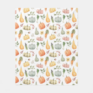 Watercolor Autumn Harvest Pattern Fleece Blanket