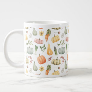 Watercolor Autumn Harvest Pattern Large Coffee Mug
