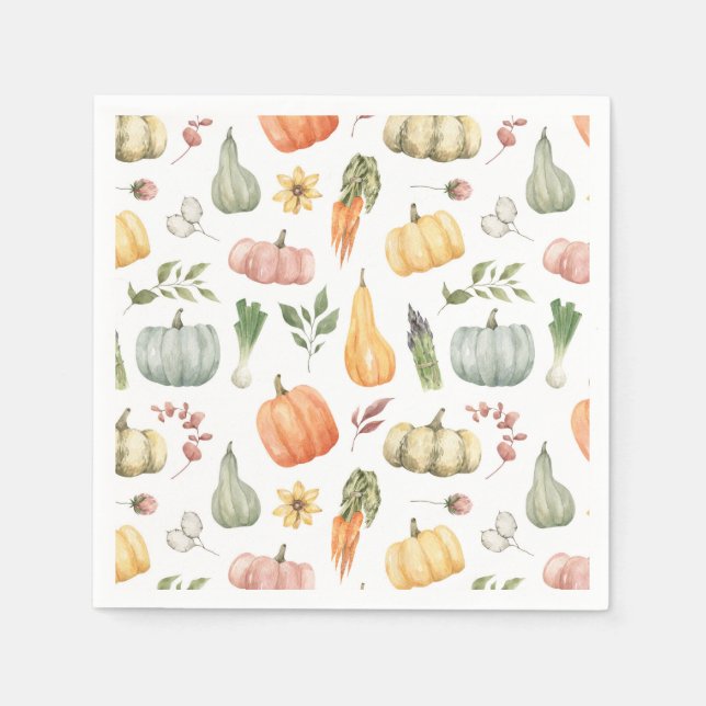 Watercolor Autumn Harvest Pattern Napkin (Front)