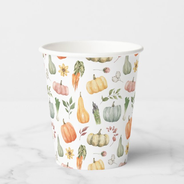 Watercolor Autumn Harvest Pattern Paper Cups (Front)