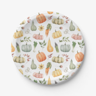 Watercolor Autumn Harvest Pattern Paper Plate