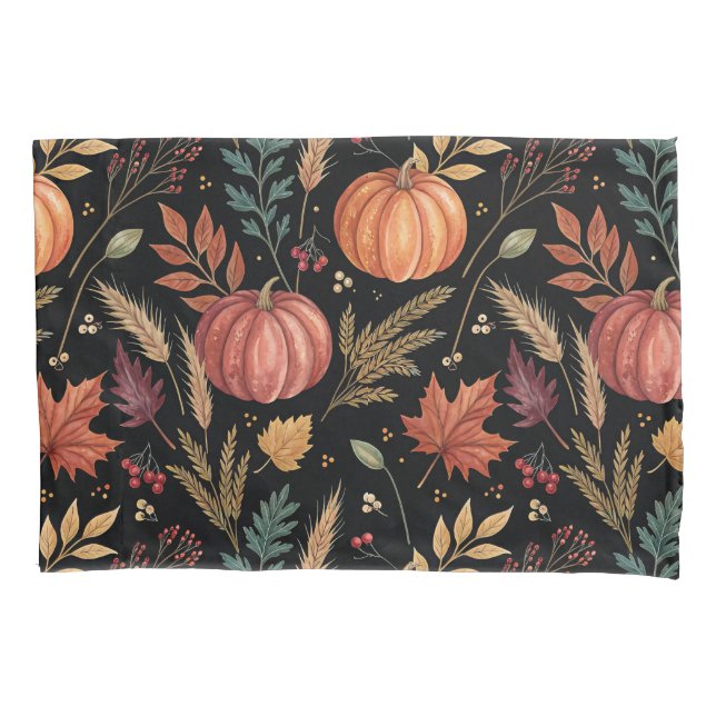Watercolor Autumn Harvest Pattern Pillowcase (Front)