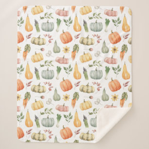 Watercolor Autumn Harvest Pattern Sherpa Blanket