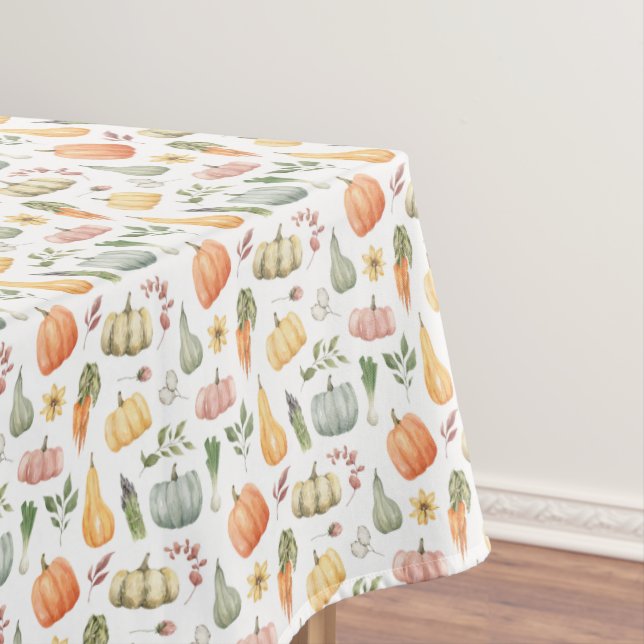 Watercolor Autumn Harvest Pattern Tablecloth (In Situ)