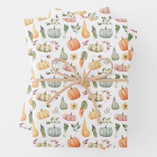 Watercolor Autumn Harvest Pattern Wrapping Paper Sheet