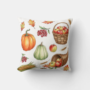 Watercolor Autumn Harvest Pumpkin Fall Pattern Cushion