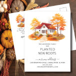 Watercolor Autumn House Moving Announcement Postcard<br><div class="desc">This heartwarming announcement features a watercolor autumn tree scene with a house in the background. The words "Our Family Has Planted New Roots". It's the perfect way to let your friends and family know about your upcoming move.  It's sure to be a hit with everyone who receives it.</div>