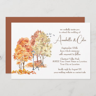 Watercolor Autumn in the Park Wedding Invitation