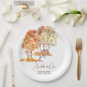 Watercolor Autumn in the Park Wedding Paper Plate