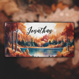 Watercolor Autumn Landscape Desk Mat